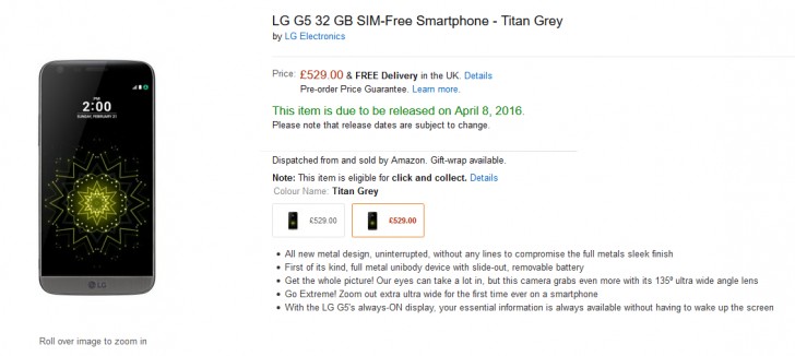 Amazon UK accepting pre-orders for LG G5