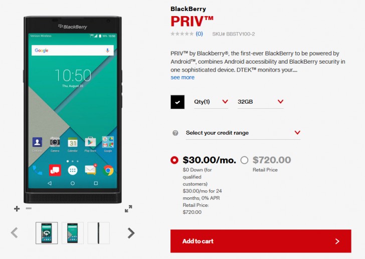 BlackBerry Priv Now Available From Verizon For $720 Or $30 Per Month