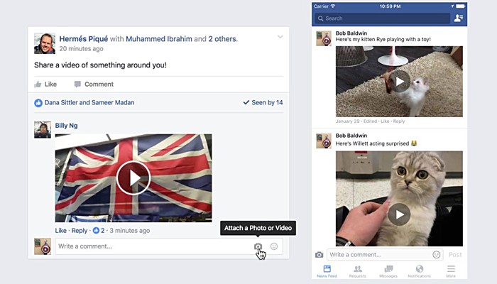 Now you can leave video comments on Facebook posts