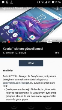The update screen for Xperia XZ's Nougat firmware
