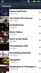 screens of Vimeo\'s official Android app