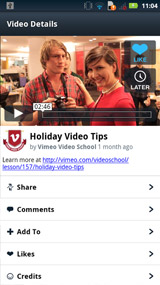 screens of Vimeo\'s official Android app