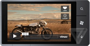 screens of Vimeo\'s official Windows Phone app