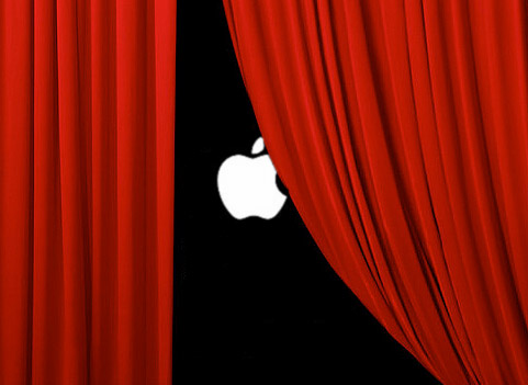 Apple Logo behind velvet curtain