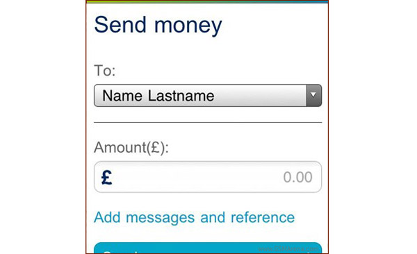 A screen of the payment options on Ericsson Money
