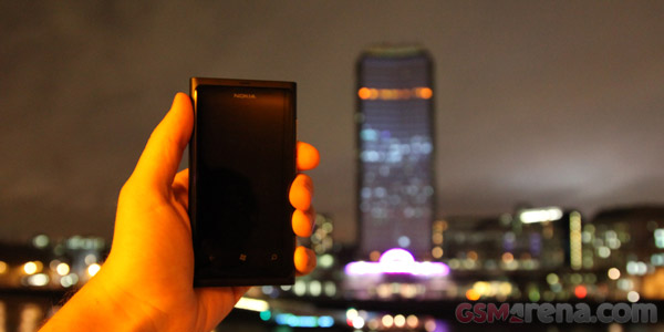 The Lumia 800 in the fore and Millbank Tower behind