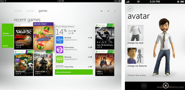 Screens of the iPhone and iPad iterations of My Xbox LIVE