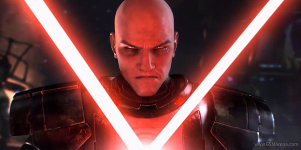 A Sith looking moody with twin red light sabres