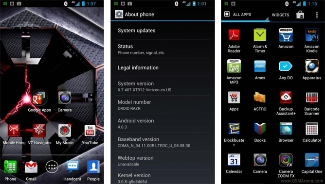 Leaked screens of Android ICS 4.0.3 running on the Verizon's Droid RAZR