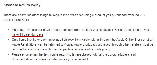 Apple reduces iPhone return period to 14 days