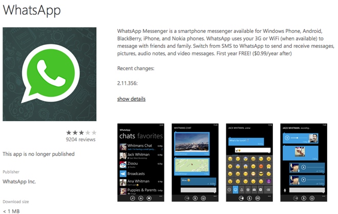 WhatsApp Removed From Windows Phone Store Due To Technical Issues