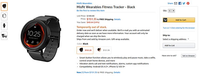 Misfit Vapor smartwatch is now available to order