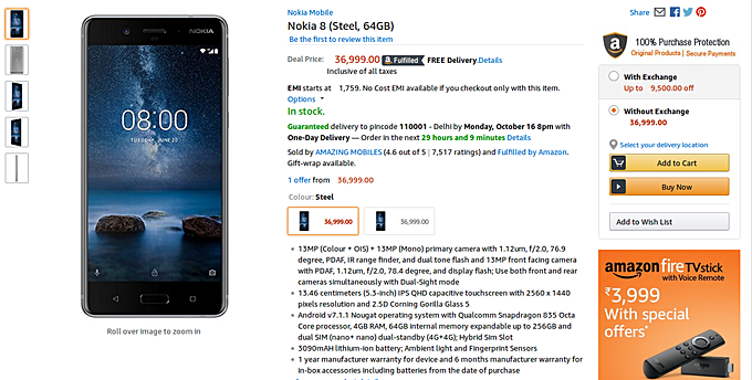 Nokia 8 goes on sale in India