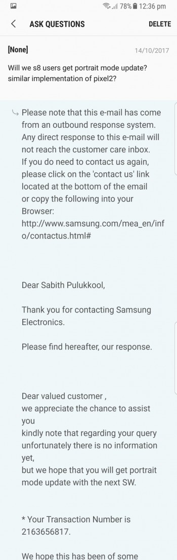 Samsung Electronics support message