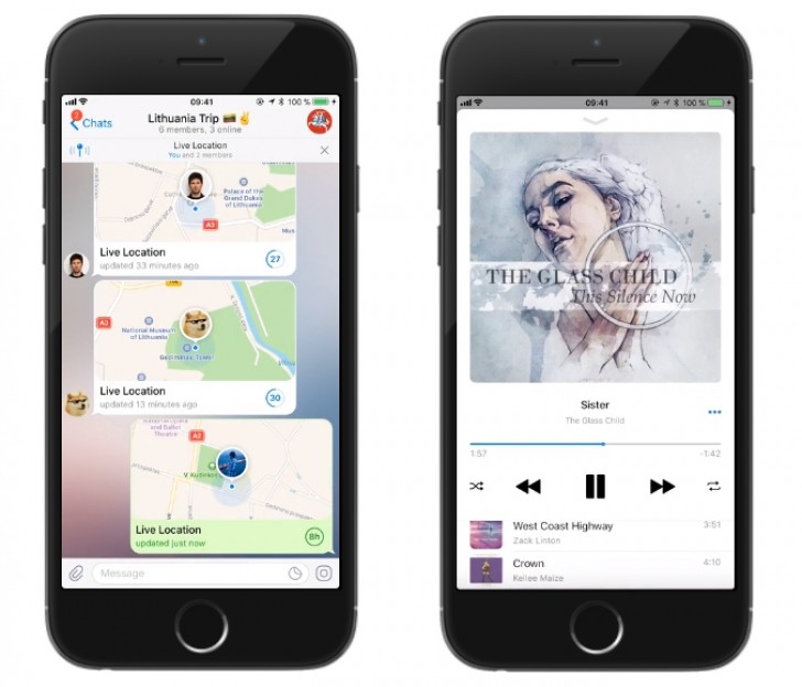 Telegram updated with live location, new media player and languages