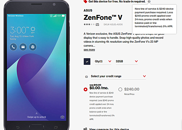 Verizon is offering Asus Zenfone V for free