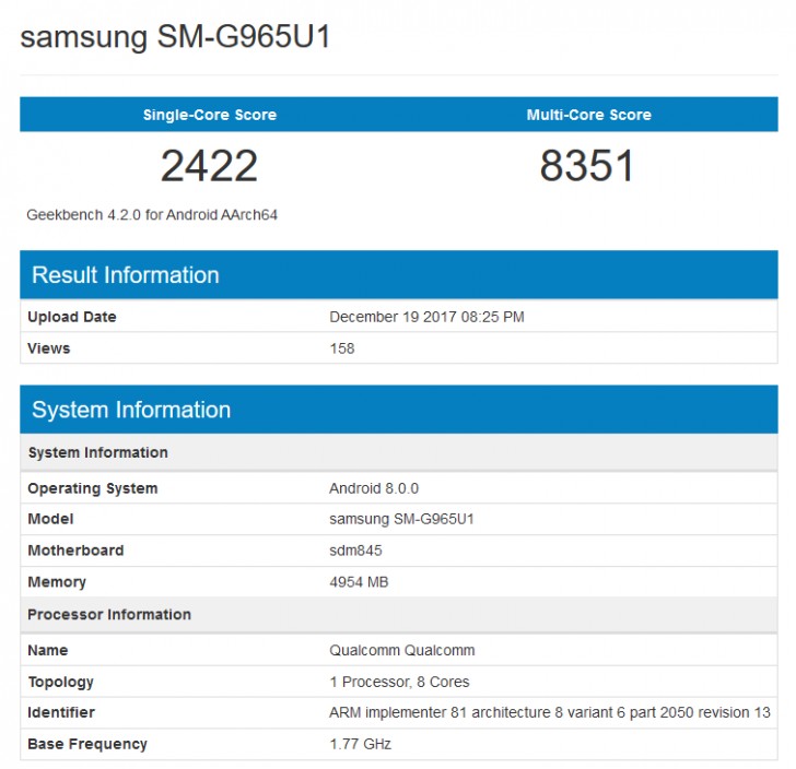 問鼎 Android 之冠：Samsung Galaxy S9 GeekBench 跑分曝光；更多渲染圖亮相！ 1