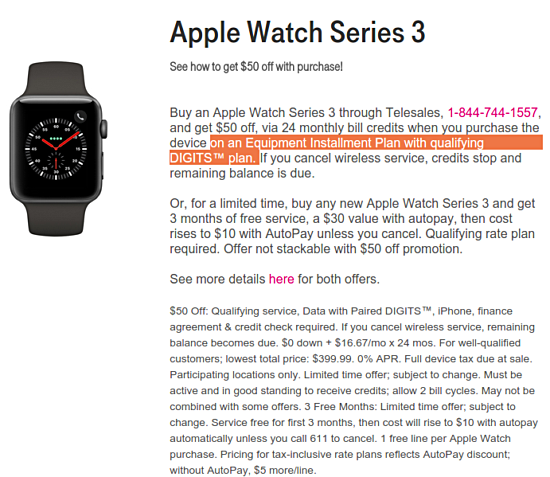 apple watch phone plan cost