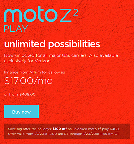 Motorola offering $100 off Moto Z2 Play; Other Moto handsets receive price cuts as well