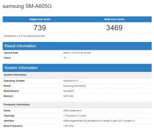 Geekbench scores: Samsung SM-A605G (A6+?)