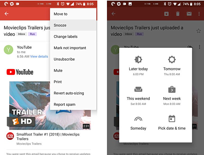 Gmail For Android Getting Snooze And Mark Unread From Here Features Gsmarena Com News