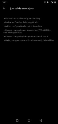 Changelog for the first OnePlus 6 update