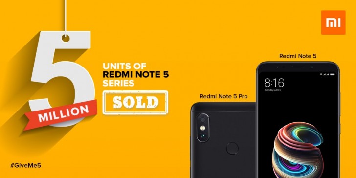 Xiaomi celebrates the sale of 5 million Redmi Note 5 and Redmi Note 5 Pro phones