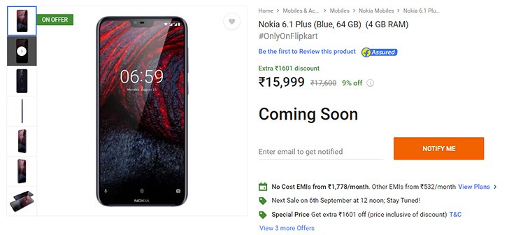 Flipkart sold out of Nokia 6.1 Plus phones in three minutes