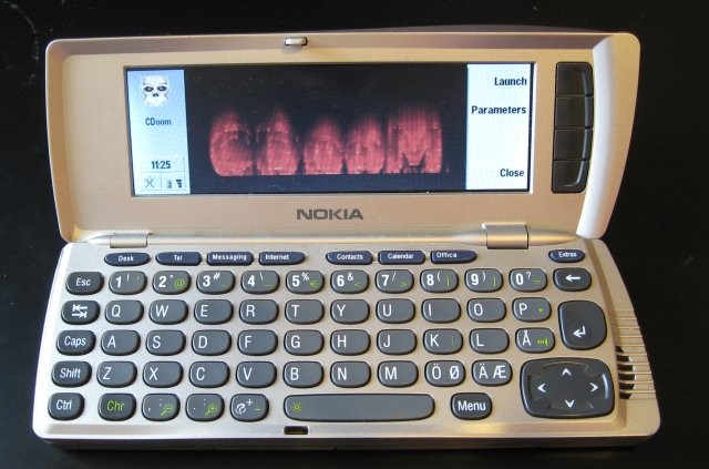 Cdoom running on the Nokia 9210 Communicator (<a href="https://doom.fandom.com/wiki/File:Nokia9210cdoom.jpg" target="_blank" rel="noopener noreferrer">image credit</a>)