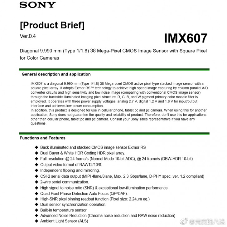 Sony's 38MP IMX607 senso