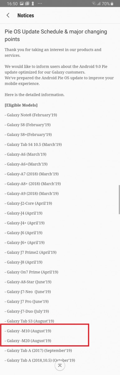 Samsung Galaxy M10 And M Will Get Android 9 Pie In August Gsmarena Com News