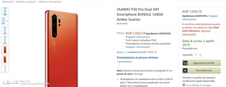 Amazon Italy Accidentally Confirms Huawei P30 Pro Price Gsmarena Com News