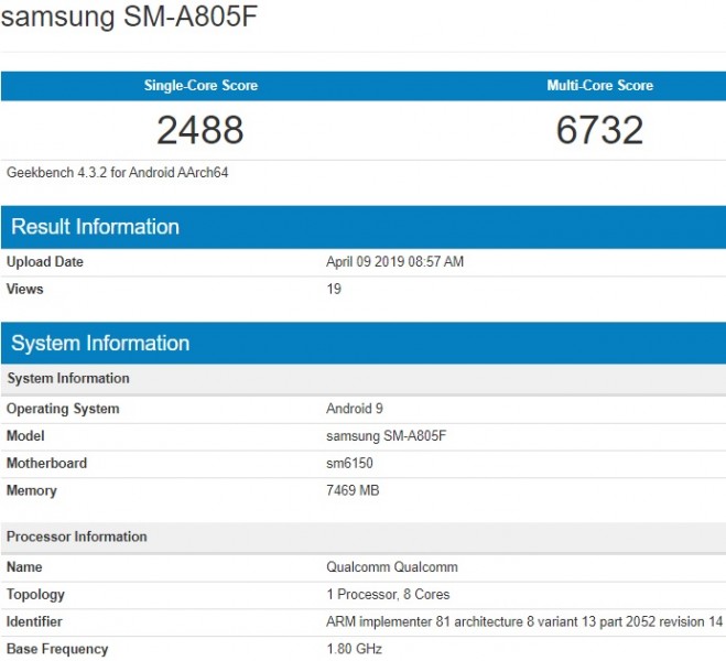 到訪 Geekbench：Samsung Galaxy A80 性能曝光；旋轉式鏡頭設計確認明天登場！ 1