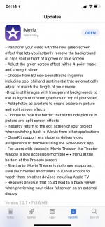 iMovie change log