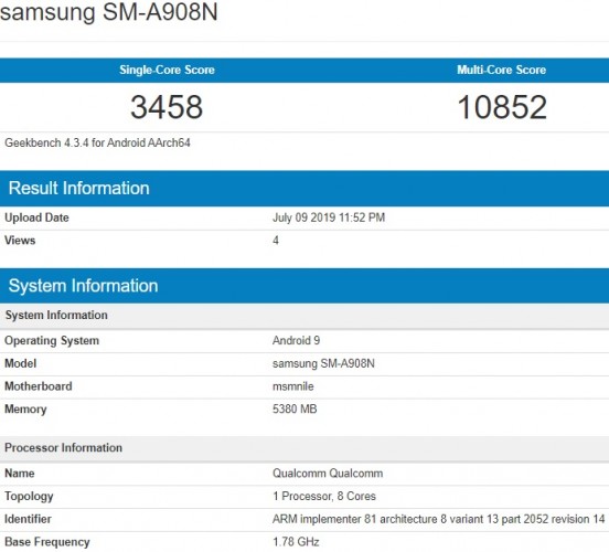 只為5G而生：Samsung Galaxy A90 更多規格細節曝光；Geekbench 跑分證實配置驍龍855處理器！ 1