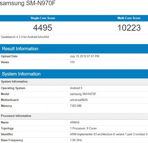 Galaxy Note10 Geekbench