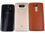 LG G5 flanked by the Galaxy S7 and the LG G4 - LG G5 review