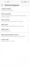 The shortcuts and gestures menu - Honor 20 Pro review