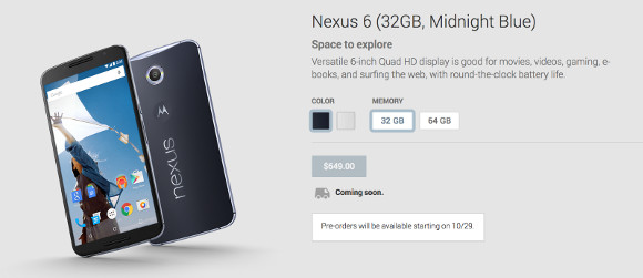 Nexus 6 pre-orders confirmed to start on October 29
